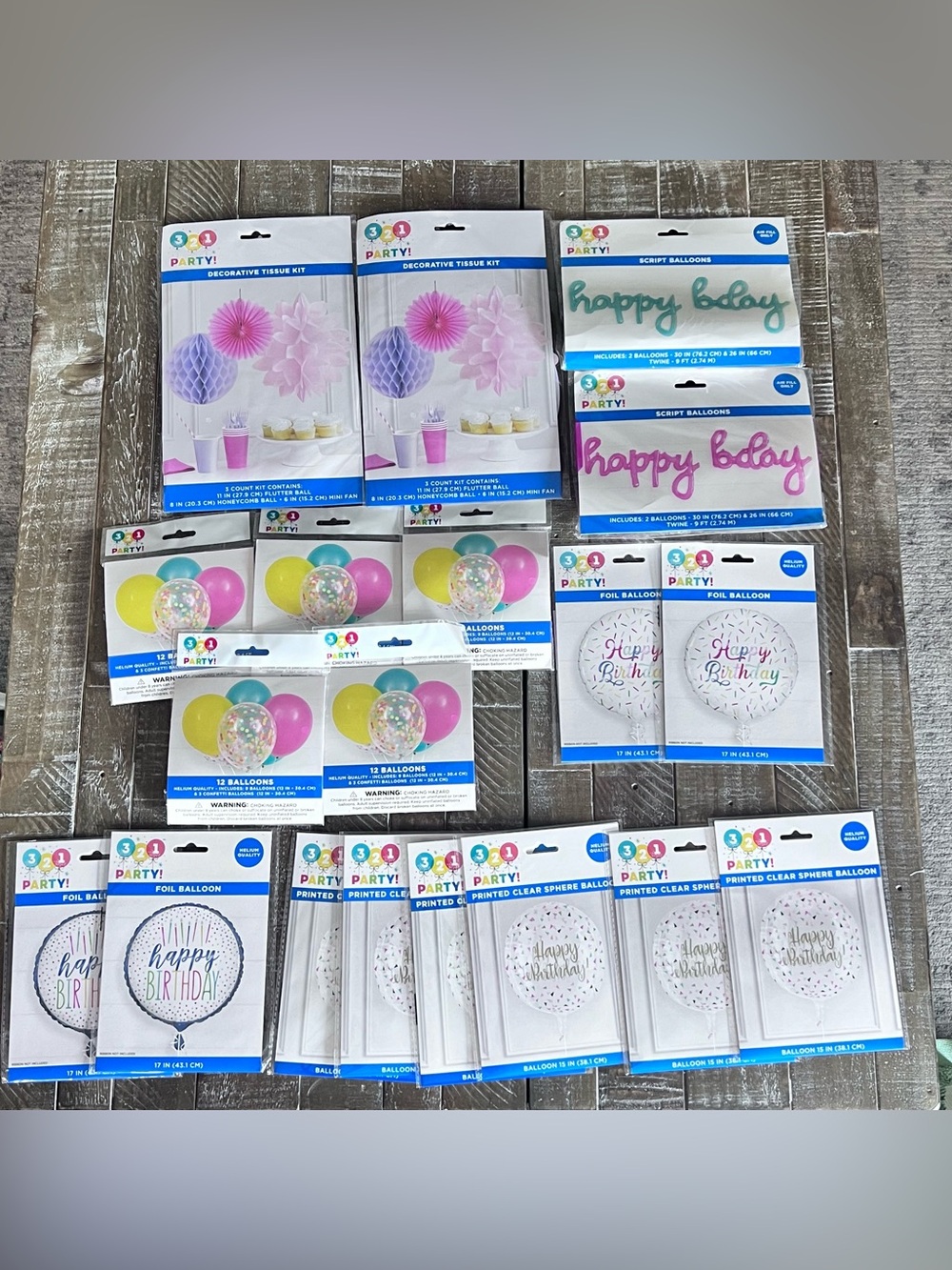 321 Party! Pink & Purple Birthday Balloon and Tissue Decoration Kits- 18 pieces